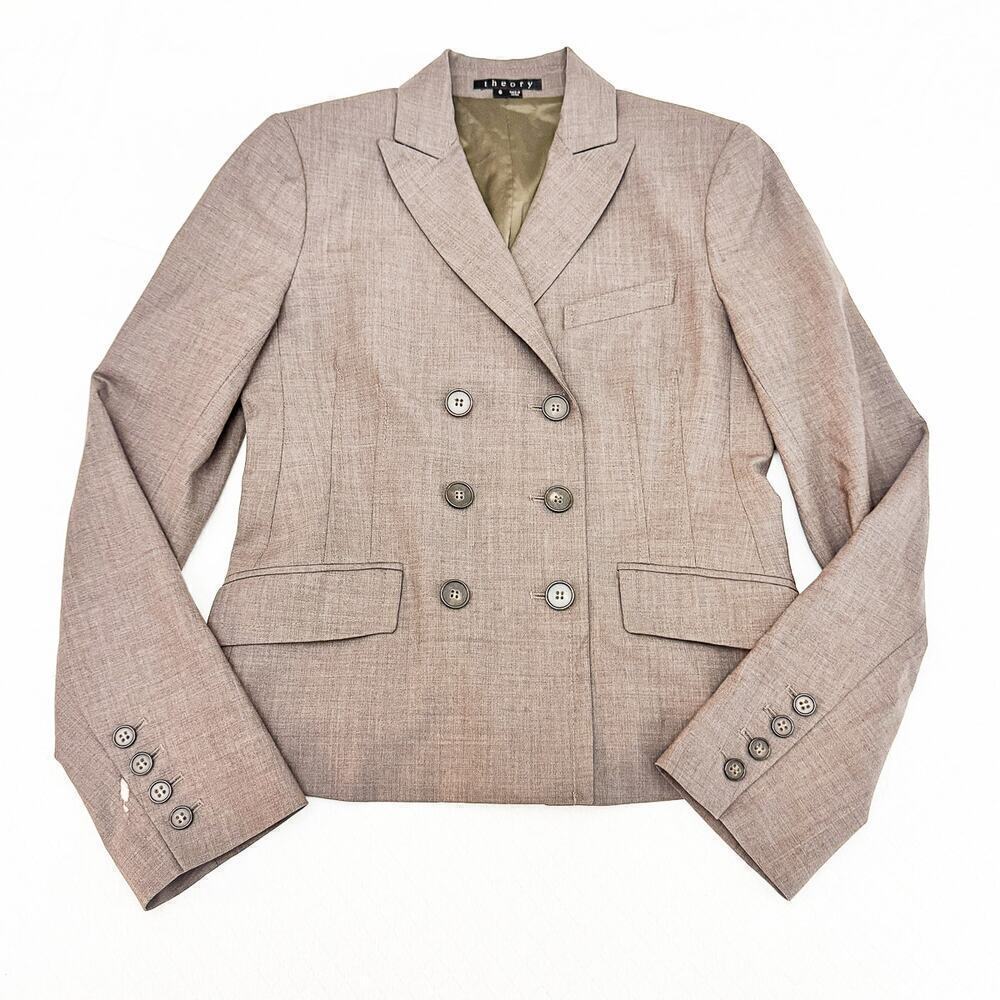 Theory Women's Brown 3-Button Structured Wool Blazer Jacket Size 6